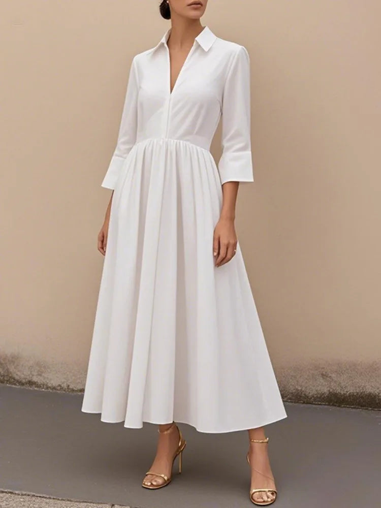 Lurenne | White Cotton A-Line Dress – Breezy Elegance and Everyday Grace