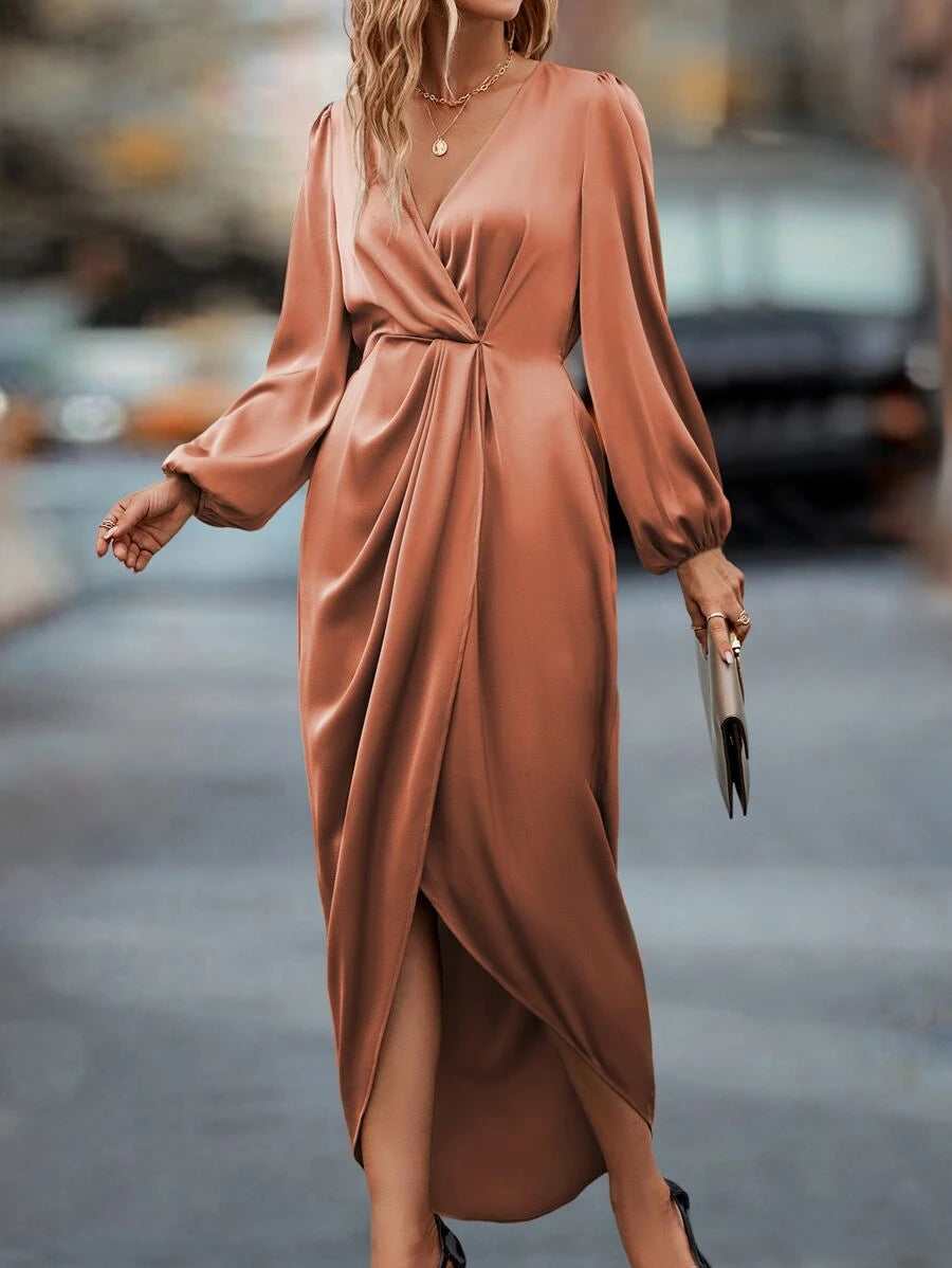 Lurenne | Satin Maxi Dress – Refined Draping and Timeless Evening Elegance