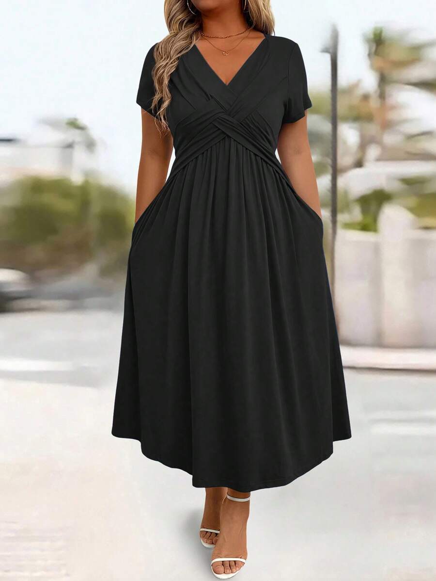 Lurenne | V-Neck Midi Dress – Effortless Grace and Everyday Sophistication