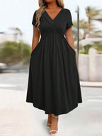 Lurenne | V-Neck Midi Dress – Effortless Grace and Everyday Sophistication