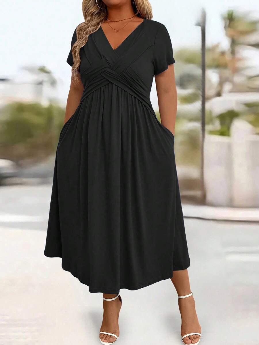 Lurenne | V-Neck Midi Dress – Effortless Grace and Everyday Sophistication