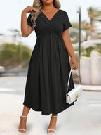 Lurenne | V-Neck Midi Dress – Effortless Grace and Everyday Sophistication