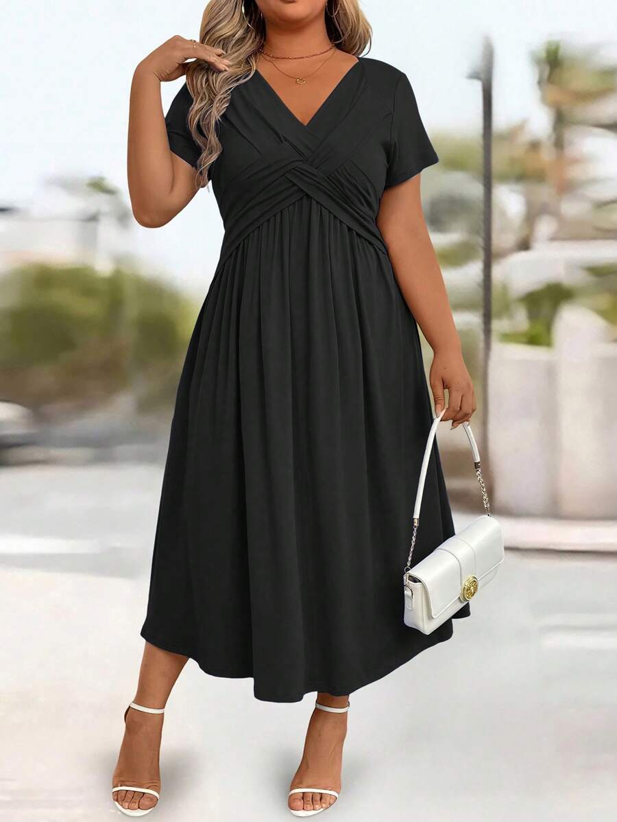 Lurenne | V-Neck Midi Dress – Effortless Grace and Everyday Sophistication