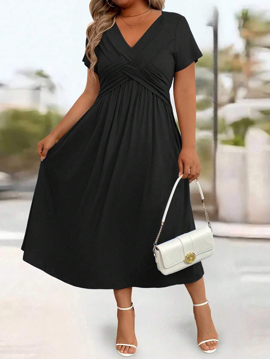 Lurenne | V-Neck Midi Dress – Effortless Grace and Everyday Sophistication