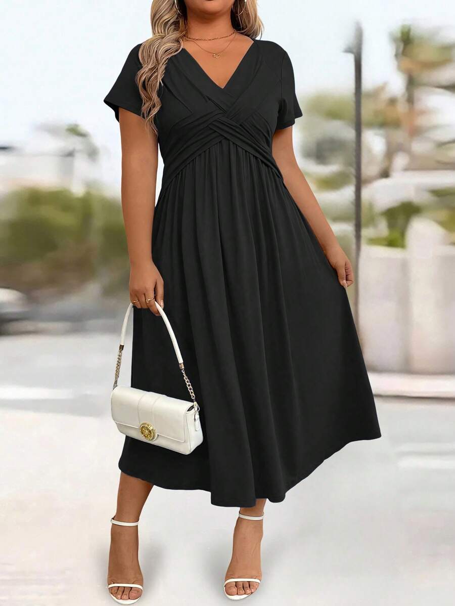 Lurenne | V-Neck Midi Dress – Effortless Grace and Everyday Sophistication