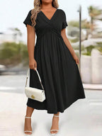 Lurenne | V-Neck Midi Dress – Effortless Grace and Everyday Sophistication