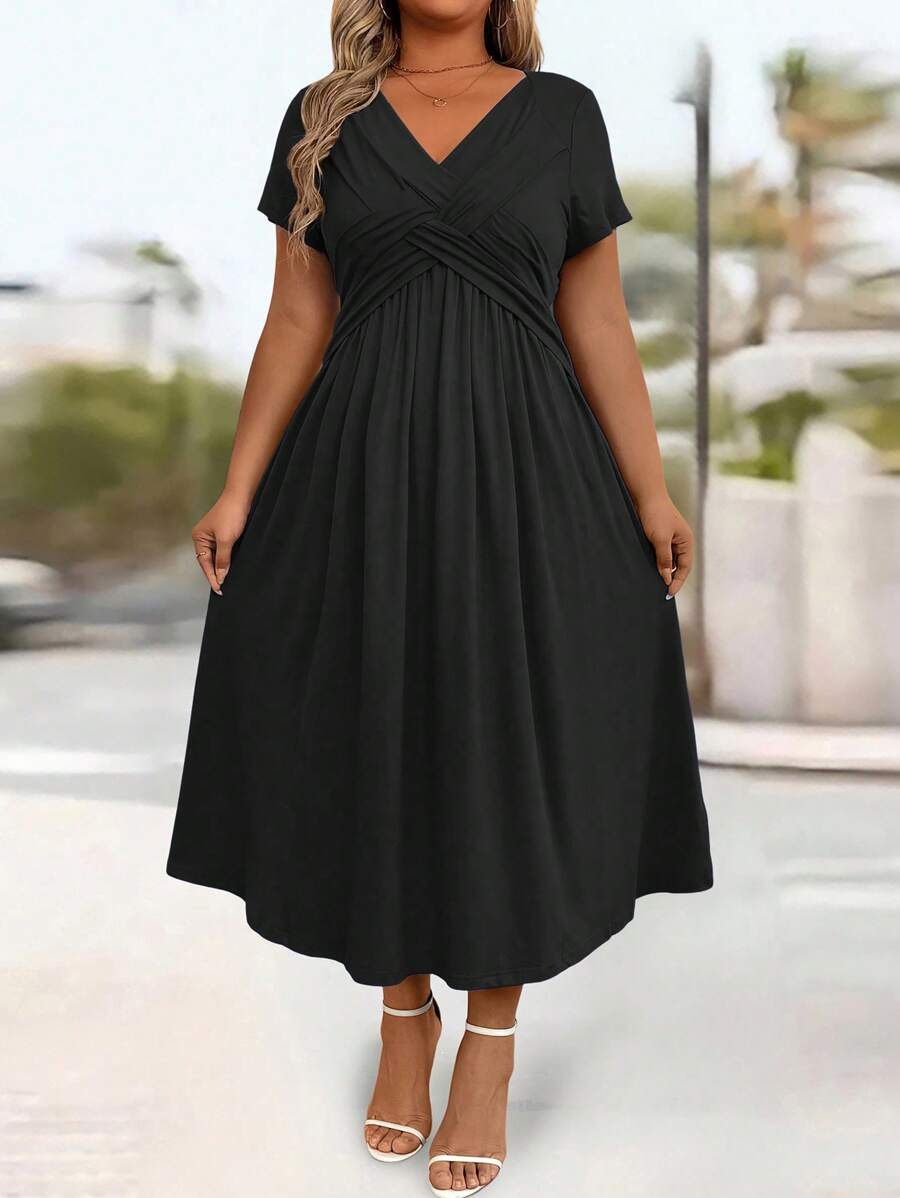 Lurenne | V-Neck Midi Dress – Effortless Grace and Everyday Sophistication
