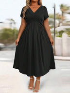 Lurenne | V-Neck Midi Dress – Effortless Grace and Everyday Sophistication