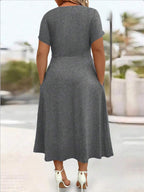 Lurenne | V-Neck Midi Dress – Effortless Grace and Everyday Sophistication