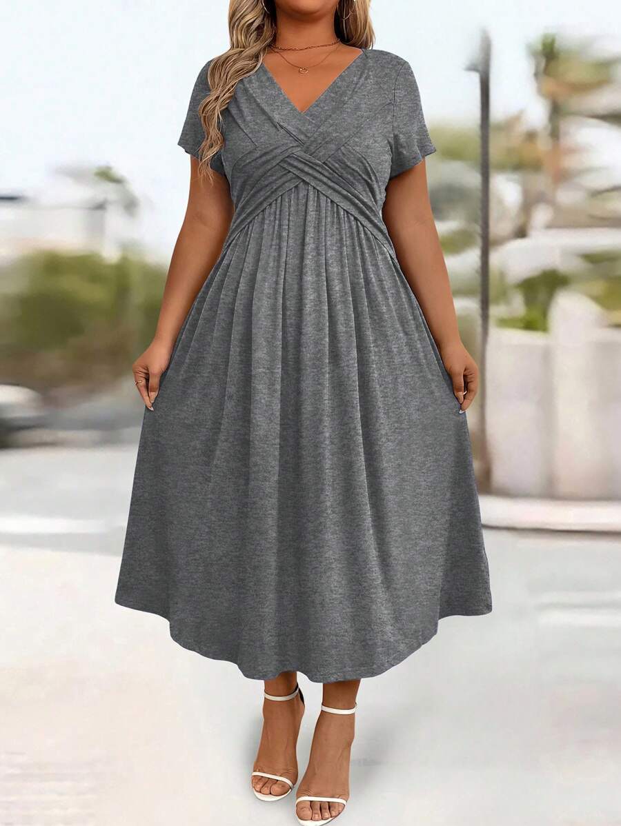 Lurenne | V-Neck Midi Dress – Effortless Grace and Everyday Sophistication