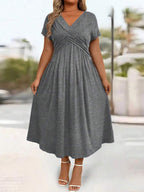 Lurenne | V-Neck Midi Dress – Effortless Grace and Everyday Sophistication