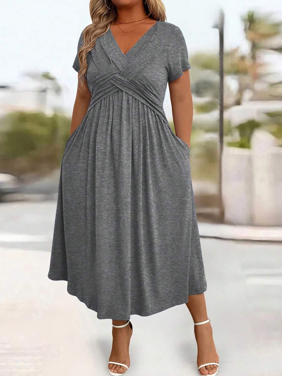 Lurenne | V-Neck Midi Dress – Effortless Grace and Everyday Sophistication