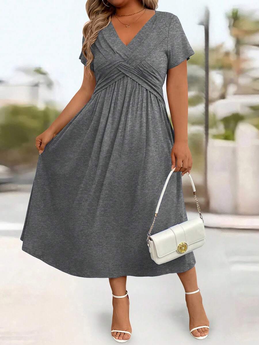 Lurenne | V-Neck Midi Dress – Effortless Grace and Everyday Sophistication