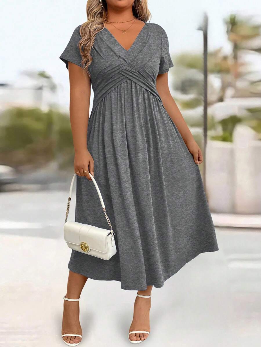 Lurenne | V-Neck Midi Dress – Effortless Grace and Everyday Sophistication