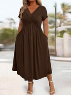 Lurenne | V-Neck Midi Dress – Effortless Grace and Everyday Sophistication