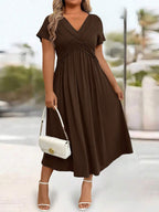Lurenne | V-Neck Midi Dress – Effortless Grace and Everyday Sophistication