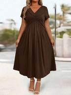 Lurenne | V-Neck Midi Dress – Effortless Grace and Everyday Sophistication