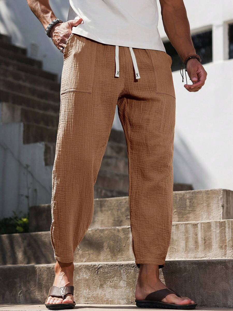 Manfinity RSRT Men's Cotton Solid Color Pocketed Pants, Fashion For Summer, Fall