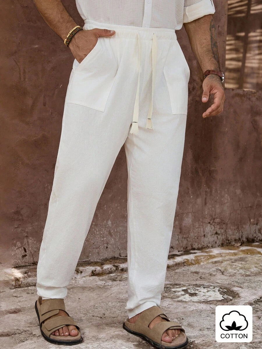 Manfinity RSRT Men's Cotton Solid Color Pocketed Pants, Fashion For Summer, Fall
