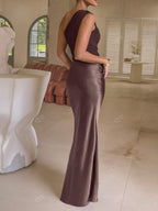 Lurenne | One-Shoulder Satin Maxi Dress – Sculpted Elegance and Modern Allure