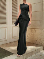 Lurenne | One-Shoulder Satin Maxi Dress – Sculpted Elegance and Modern Allure