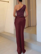 Lurenne | One-Shoulder Satin Maxi Dress – Sculpted Elegance and Modern Allure