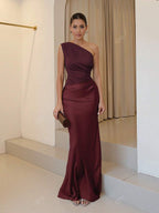 Lurenne | One-Shoulder Satin Maxi Dress – Sculpted Elegance and Modern Allure