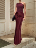Lurenne | One-Shoulder Satin Maxi Dress – Sculpted Elegance and Modern Allure