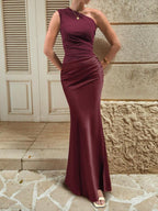 Lurenne | One-Shoulder Satin Maxi Dress – Sculpted Elegance and Modern Allure