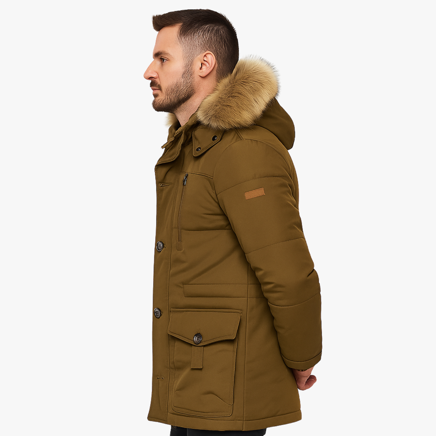 Men’s Hooded Leather Windproof Winter Coat
