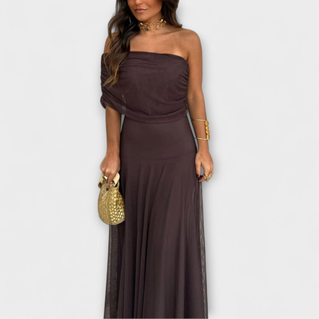 Lurenne | Toledo One-Shoulder Mesh Maxi Dress – Radiant Elegance and Graceful Movement