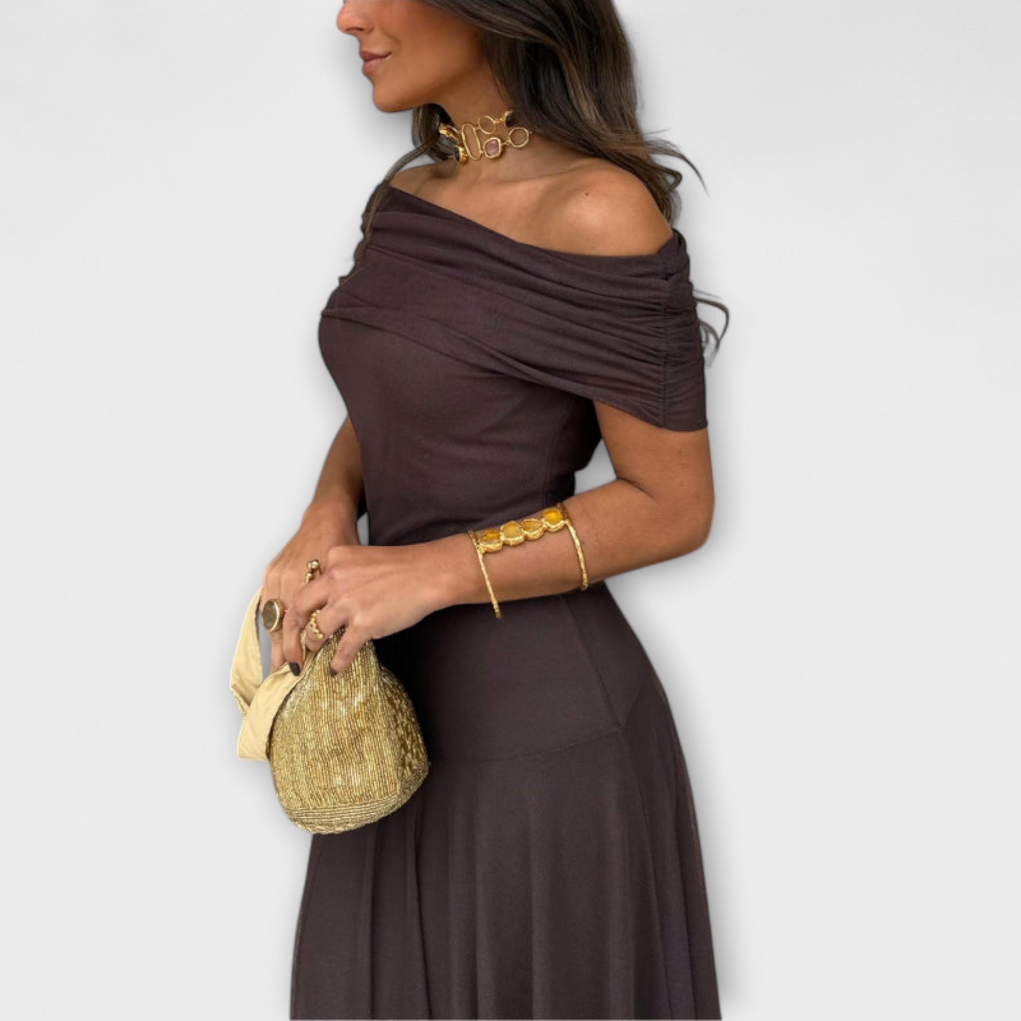 Lurenne | Toledo One-Shoulder Mesh Maxi Dress – Radiant Elegance and Graceful Movement