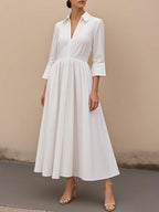 Lurenne | White Cotton A-Line Dress – Breezy Elegance and Everyday Grace