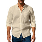 Lurenne | Men’s Linen Stand Collar Shirt – Effortless Style and Lasting Freshness