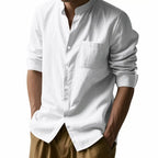 Lurenne | Men’s Linen Stand Collar Shirt – Effortless Style and Lasting Freshness