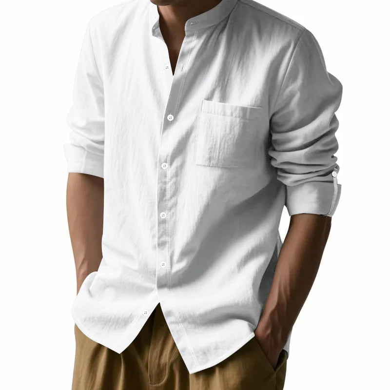 Lurenne | Men’s Linen Stand Collar Shirt – Effortless Style and Lasting Freshness