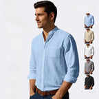 Lurenne | Men’s Linen Stand Collar Shirt – Effortless Style and Lasting Freshness