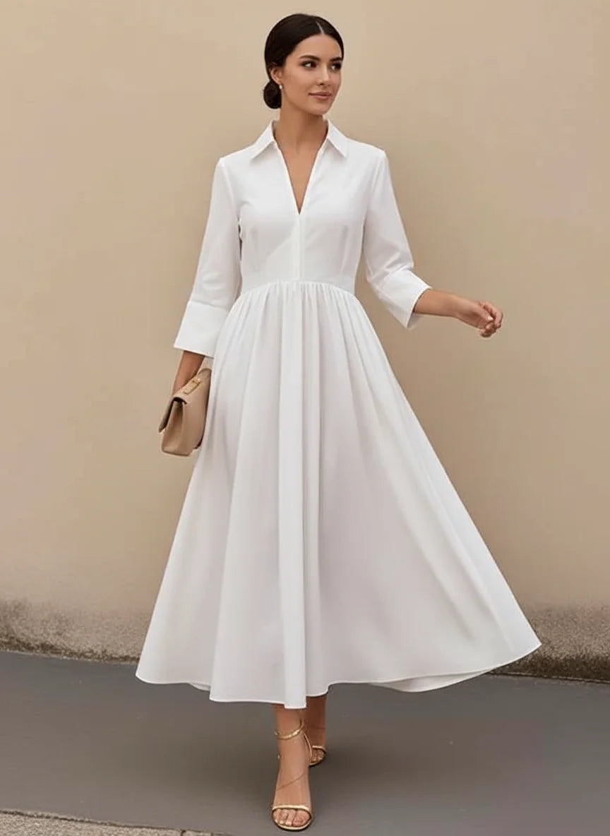 Lurenne | White Cotton A-Line Dress – Breezy Elegance and Everyday Grace