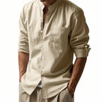 Lurenne | Men’s Linen Stand Collar Shirt – Effortless Style and Lasting Freshness