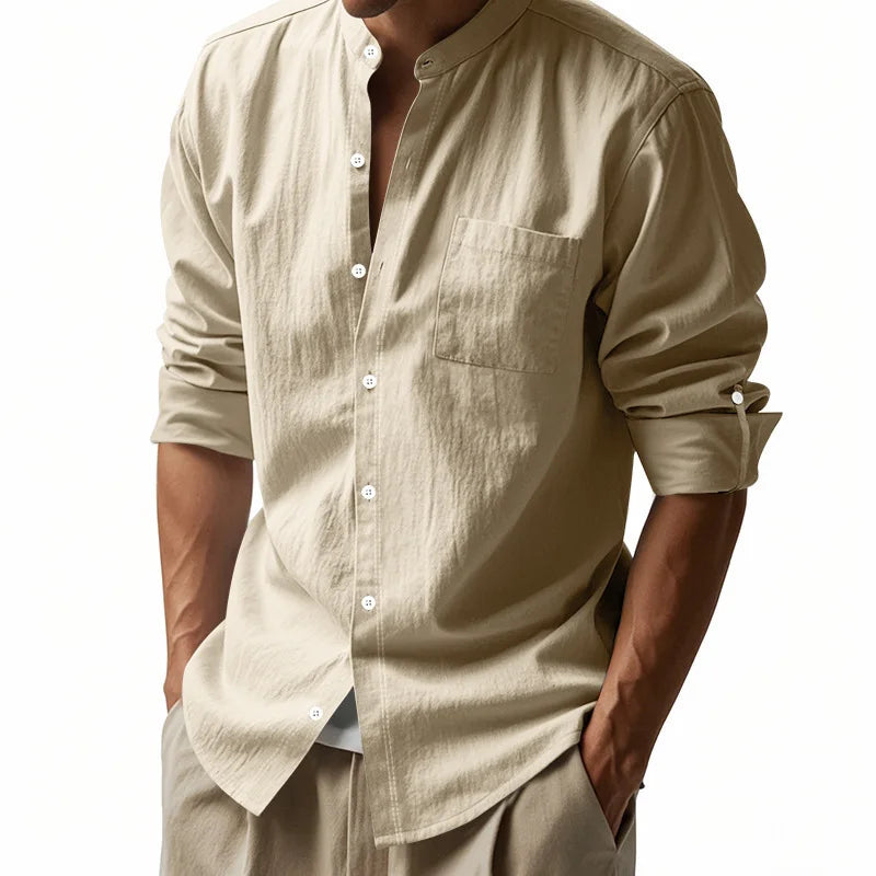 Lurenne | Men’s Linen Stand Collar Shirt – Effortless Style and Lasting Freshness