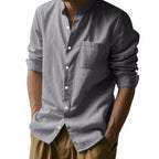 Lurenne | Men’s Linen Stand Collar Shirt – Effortless Style and Lasting Freshness