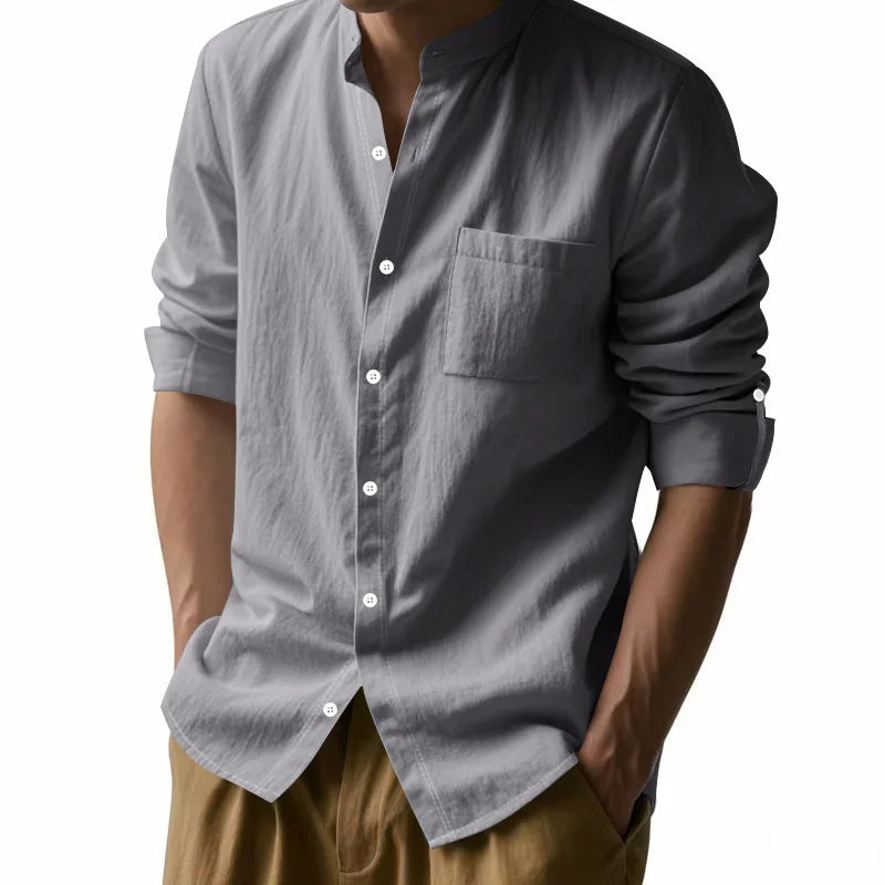 Lurenne | Men’s Linen Stand Collar Shirt – Effortless Style and Lasting Freshness