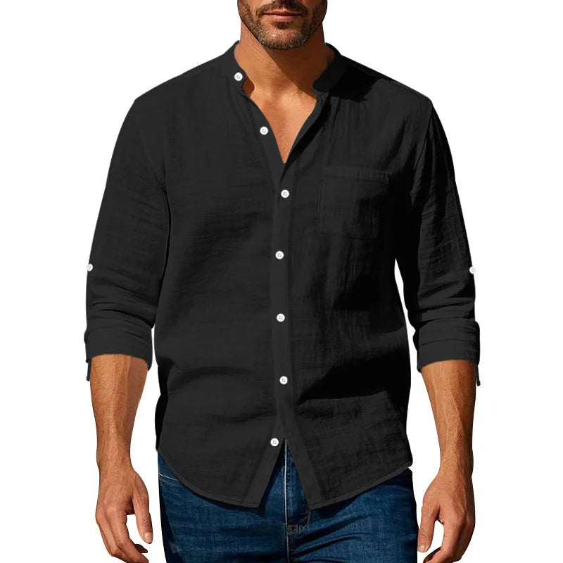 Lurenne | Men’s Linen Stand Collar Shirt – Effortless Style and Lasting Freshness